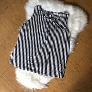 Black and White Striped Sleeveless Blouse